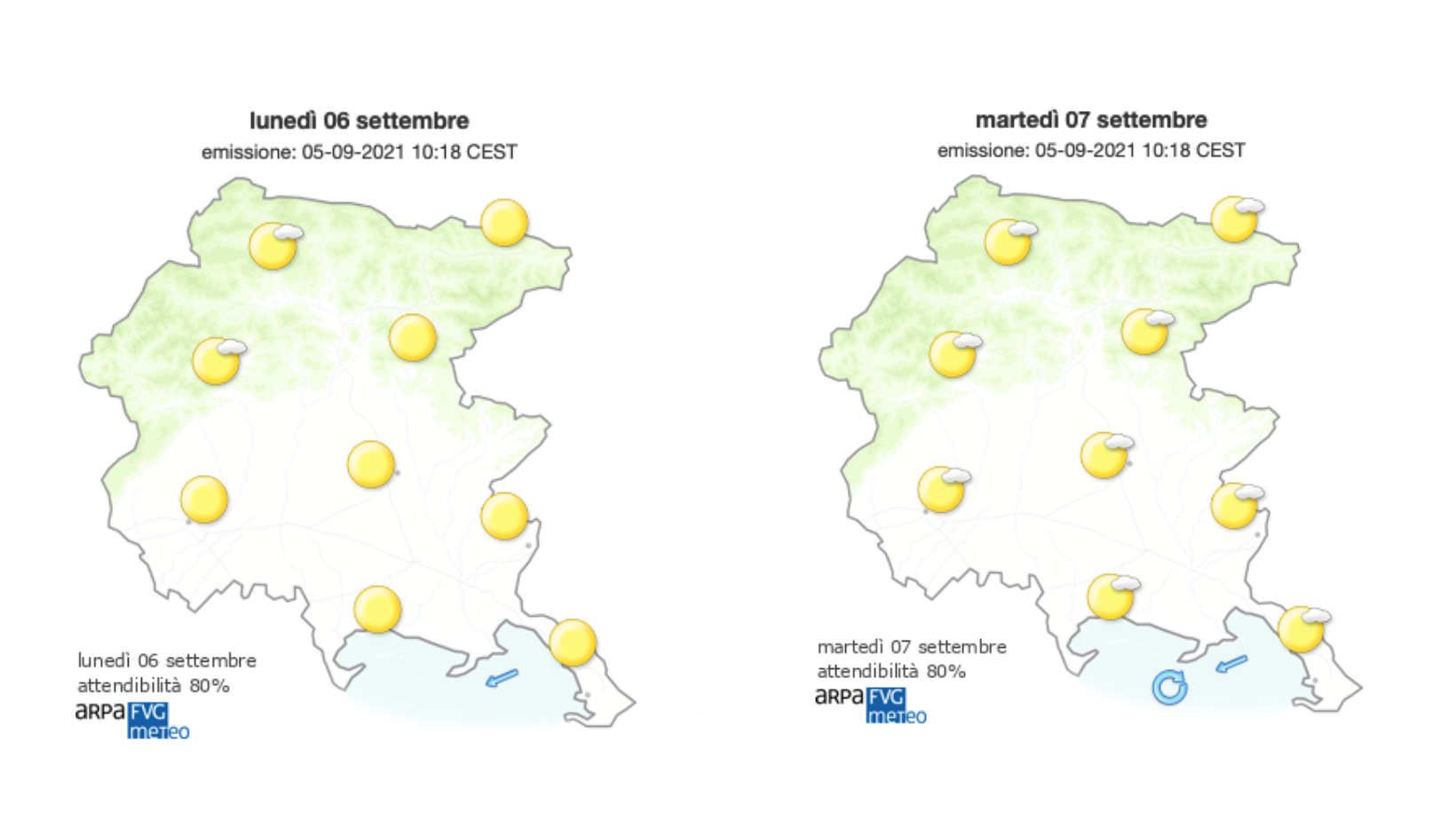 Immagine per Meteo, inizio settimana di beltempo sul Goriziano con Borino sulla costa